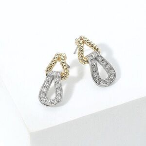 14KGP TWO TONE DOOR CZ MINI DOOR KNOCKER EARRINGS